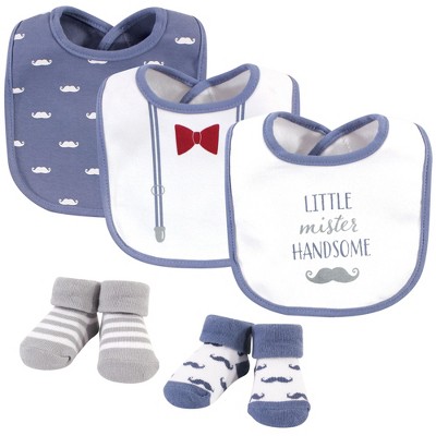 Hudson Baby Infant Boy Cotton Bib and Sock Set 5pk, Little Mister Handsome, One Size