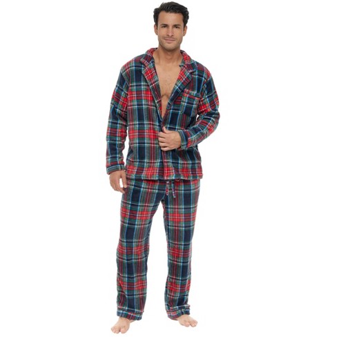 Adr Men's Plush Fleece Pajamas Set, Button Down Pjs For Winter