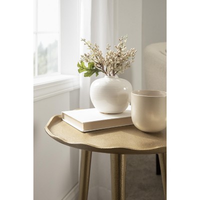 Alessia Gold Cast Aluminum Round Side Table with Deckled Edge
