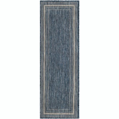 Blue Synthetic Flat Woven Reversible Outdoor Runner Rug