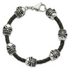 Black Bow Jewelry Stainless Steel & Black Leather Antiqued Skulls Bead Bracelet, 8.5 In - 4 of 4