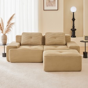 QingMoon 117" L-Shaped Sectional Sofa, Corduroy 3-Seater Couch with Pearl-like Piping and Tufted Design for Living Room and Apartment, No Assembly - 1 of 4