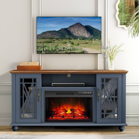 Festivo Farmhouse 62" TV Stand for TVs up to 70" with Fireplace Navy - image 1 of 4