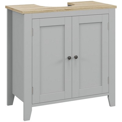 Yukimo 23.5" Gray Bathroom Vanity, Pedestal Sink Cabinet with U-Shaped Cut-out and Adjustable Shelf