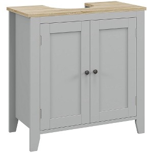 Yukimo 23.5" Gray Bathroom Vanity, Pedestal Sink Cabinet with U-Shaped Cut-out and Adjustable Shelf - 1 of 4
