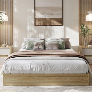 COZONY California King Solid Wood Platform Bed – Floor-Standing Minimalist Frame with Wooden Slats, Easy Assembly - 1 of 4