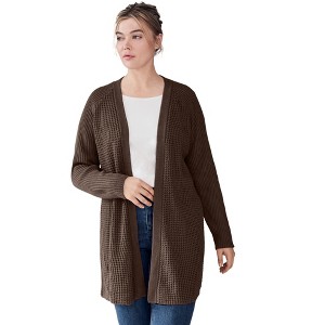 ellos Plus Size Open Front Waffle Cardigan - 1 of 4