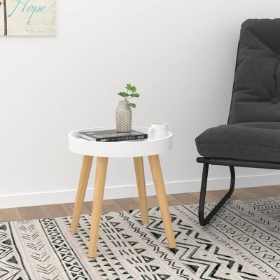 vidaXL Side Table White 15 in.x15 in.x15.7 in. Engineered Wood&Solid Wood Pine