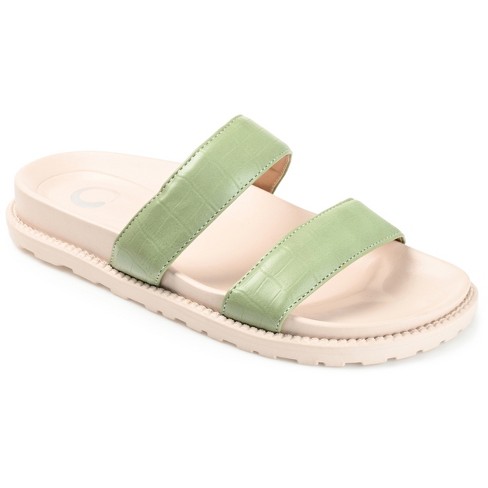 Journee Collection Womens Stellina Slide Flat Sandals Olive 12 : Target