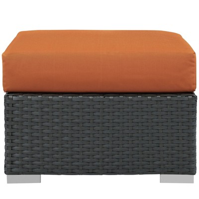 Tuscan Canvas and Gray Wicker Outdoor Patio Ottoman