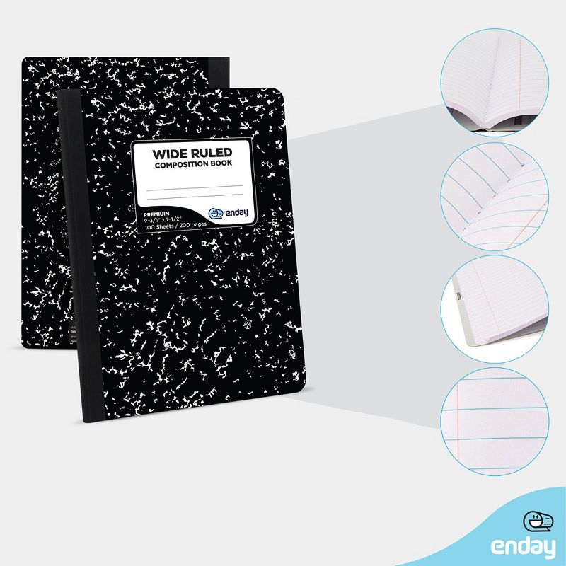 Enday Black Marble Composition Notebook, Wide Ruled, 100 Sheets - Packs, 3 of 5