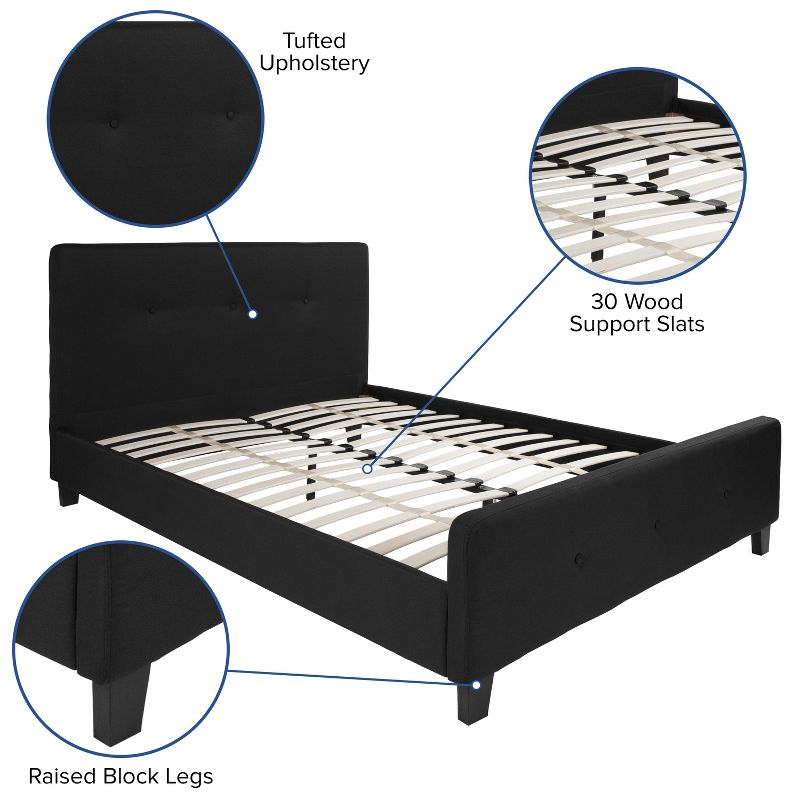 Emma and Oliver Queen Size Three Button Tufted Platform Bed in Black Fabric, 4 of 11