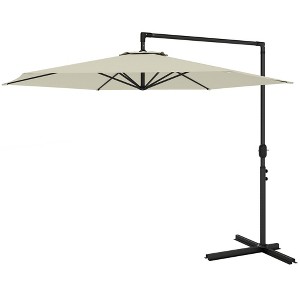 Aghana Digitals 9.5FT UV50+ Offset Cantilever Umbrella with Crank & Cross Base - Beige Polyester - 1 of 4