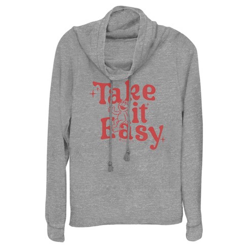 Junior s Sesame Street Elmo Take It Easy Cowl Neck Sweatshirt Gray Heather Small Target