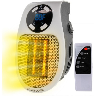 5 Star Super Deals Ceramic Plug-in Mini Wall Space Heater Digital Display Timer, Remote Control, Overheat Protection Personal Electric Heater