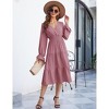 Women's Casual Wrap V Neck Midi Dress Long Sleeve Smocked Waist Tiered A Line Pleated Flowy Long Dress - 4 of 4