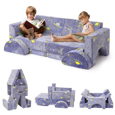 Kids Couch for Playroom, 8PCS Glowing Modular Kids Play Couch, Child Sectional Sofa Play Set for Nursery Gaming Reading