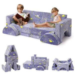 Kids Couch for Playroom, 8PCS Glowing Modular Kids Play Couch, Child Sectional Sofa Play Set for Nursery Gaming Reading - 1 of 4