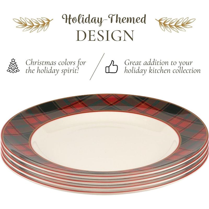 Spode Christmas Tree Tartan 10.5 Inch Dinner Plate, Set of 4, Dishwasher and Microwave Safe, 3 of 8