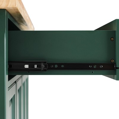 Emerald Green Birch Wood Kitchen Island Cart with Storage