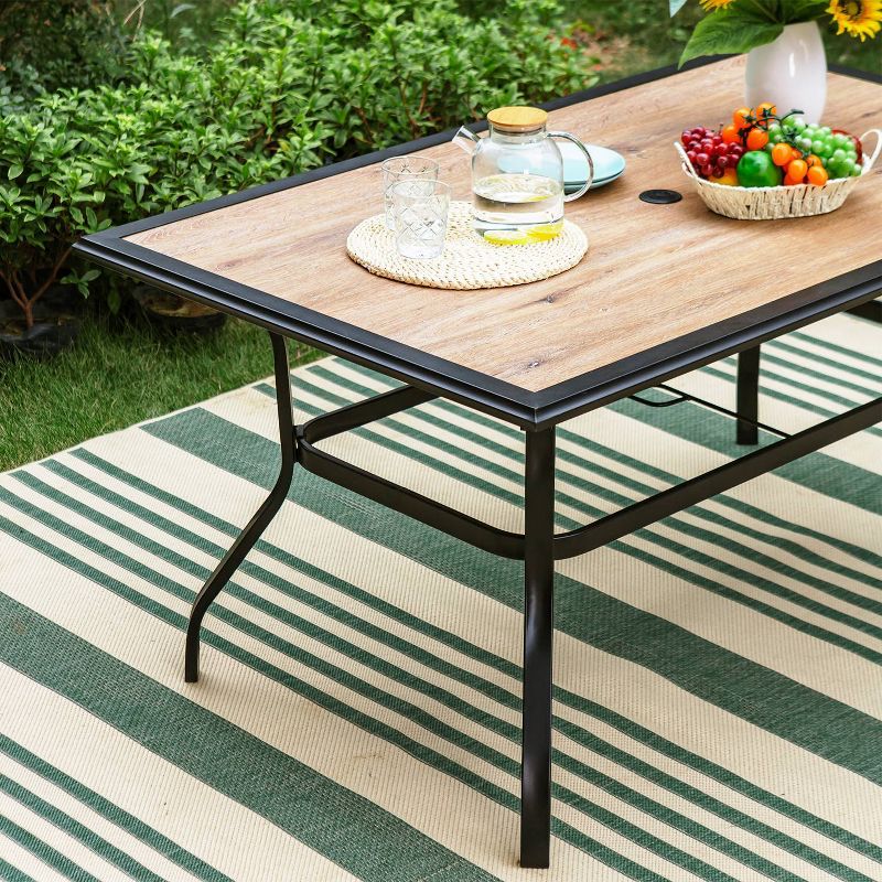 Outdoor Rectangle Dining Table with Steel Frame &#38; 1.57&#34; Umbrella Hole - Captiva Designs, 3 of 8