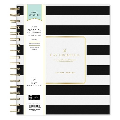 Day Designer 2024-25 Daily/Monthly Planner 10&#34;x8&#34; Wirebound Frosted Rugby Stripe Black_13