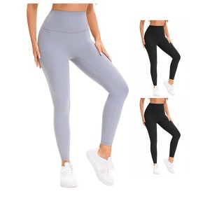 INSPIRE CHIC Women's 3 Packs High Waist Tummy Control Workout Running Leggings Soft Shapewear Pants - 1 of 4