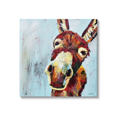 Stupell Industries Donkey Face Blue Background Canvas Wall Art