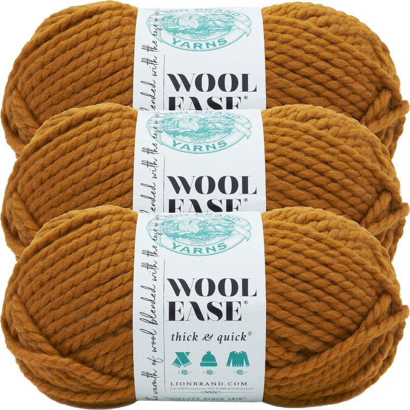 (3 Pack) Lion Brand Wool-Ease Thick & Quick Yarn - Butterscotch, 1 of 4