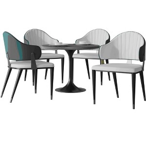 LeisureMod Verve 5-Piece Dining Set, 36" Round Resin Top Table and 4 Leather Dining Chair - 1 of 4