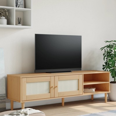 vidaXL TV Stand SENJA Rattan Look Brown 62.2 in.x15.7 in.x19.3 in. Solid Wood Pine