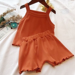 MyKids-Usa Baby Girl Solid Color Sleeveless Vest With Shorts Sets - 1 of 4