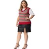 Agnes Orinda Women's Plus Size Argyle V Neck Knit Sleeveless Sweaters - 3 of 4