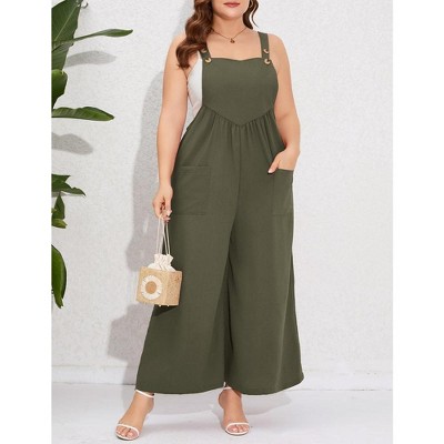 Women's Plus Size Loose Sleeveless Jumpsuits Adjustable Spaghetti Strap Stretchy Long Pant with Pockets - image 5