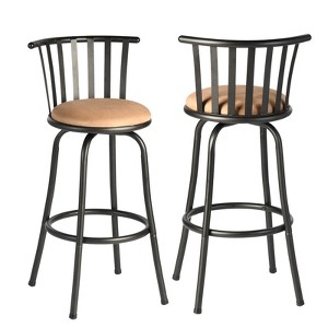 HomeRoots Set of Two Brown and Black Faux Leather and Iron Low Back Adjustable Height Swivel Bar Chairs - 1 of 4
