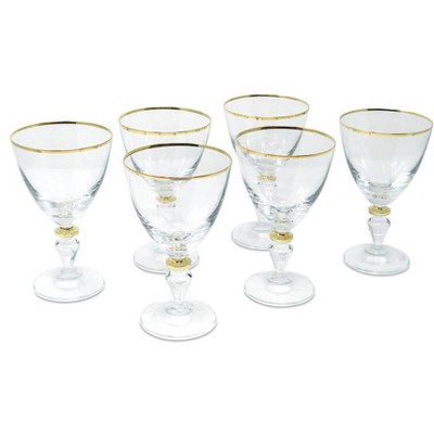 Classic Touch Set of 6 Water Glasses with Gold Accents