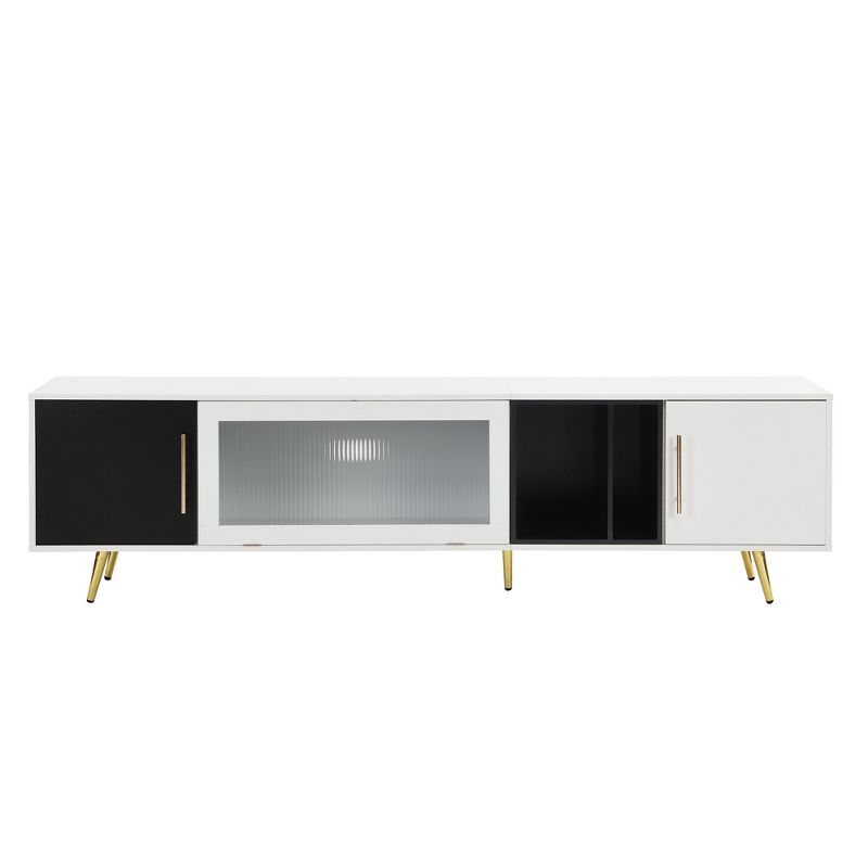 Elegant Fluted Glass Door TV Cabinet with Gold Metal Handles and Legs for TVs up to 80" - ModernLuxe, 5 of 11