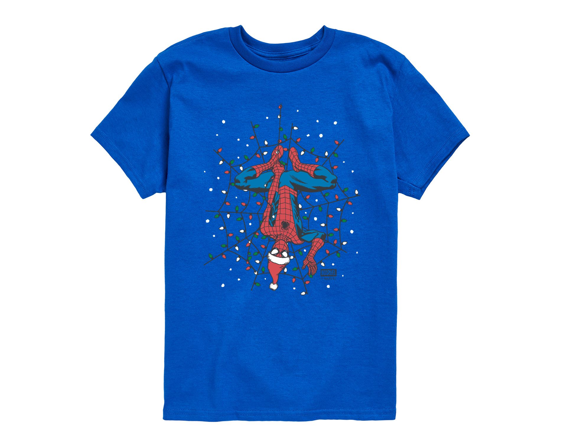 Boys' Marvel Holiday Lights Spider Man Short Sleeve Graphic T-Shirt - Royal Blue - Large