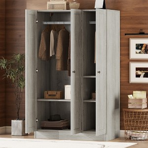 JUJABU Modern 3-Door Wardrobe Armoire Closet with Shelves and Hanging Rail, Gray - 1 of 4