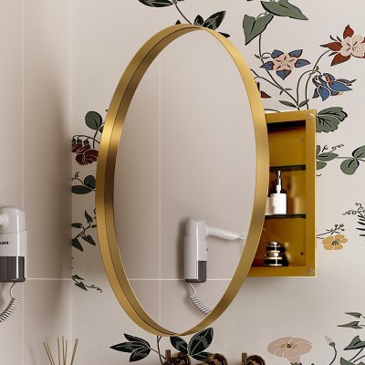 31"Surface Mount Bathroom Medicine Cabinets With Round Mirror,Bathroom Storage Cabinet With Adjustable Shelves-The Pop Home