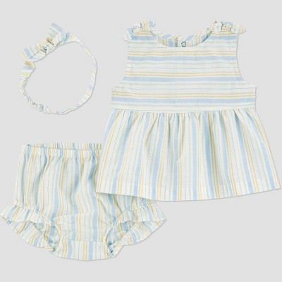 Carter's Just One You® Baby Girls' 3pc Striped Woven Top & Bottom Set with Headband