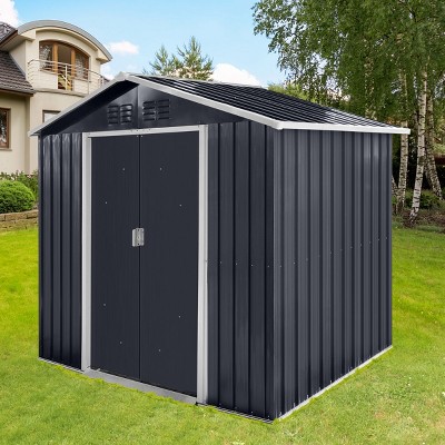 7x4 FT Metal Garden Storage Shed,Outdoor Metal Storage Shed With Window And Vents,Tool Storage House For Backyard Patio Lawn-Coolbibila