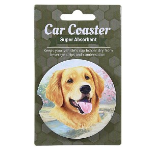 E & S Imports 2.5 Inch Golden Retriever Car Coaster Super Absorbent Coasters - 1 of 3