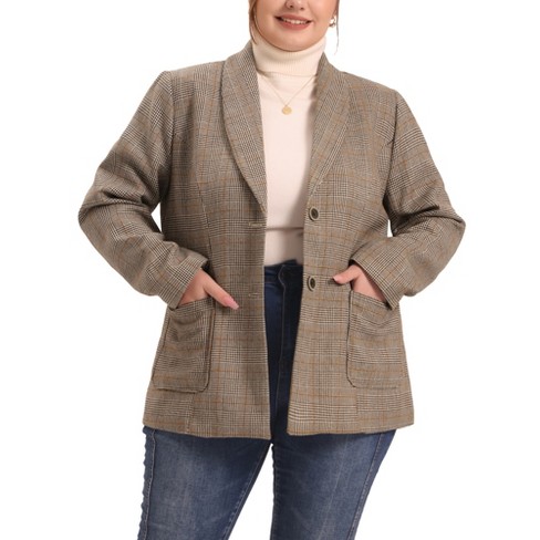 Agnes Orinda Women's Plus Size Plaid Formal Notched Lapel Blazer