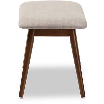 Flora Mid-Century Light Gray Upholstered Oak Dining Bench