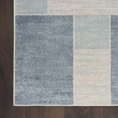 Blue Ivory Geometric 5' x 7' Machine Washable Area Rug