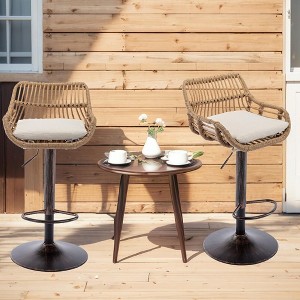 QingMoon 360° Swivel Rattan Barstools, Adjustable Counter Height Bar Chairs Set of 2 with Low Back and Footrest for Dining Room, Bar - 1 of 4