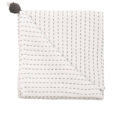 Image of Crane Baby 100% Cotton Luxe Stitched Baby Blanket - Black/White Stripe