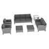 Sonkuki 7 Pieces PE Rattan Furniture Set with Side Table, Patio Chair with Cushion, Ottomans for Lawn, Light Gray - 2 of 4