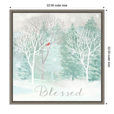 Blessed Winter Scene Christmas Canvas Art in Grey Frame